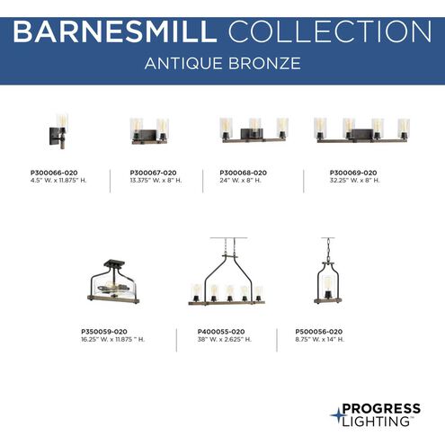 Barnes Mill 3 Light 24 inch Antique Bronze Bath Vanity Wall Light